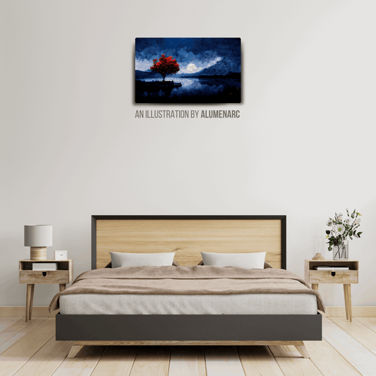 CAS024-Moon & Crimson Tree Metal Poster by Alumenarc